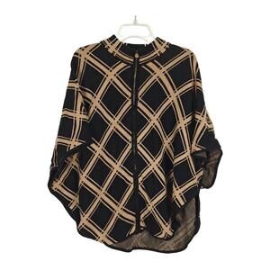 Anne Klein Black and‎ Tan Geometric Square Women's Poncho Small Zipper Front